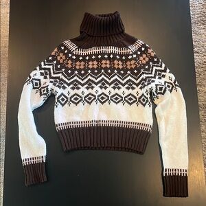 American Eagle Outfitters Brown and White Cowl Turtleneck Sweater